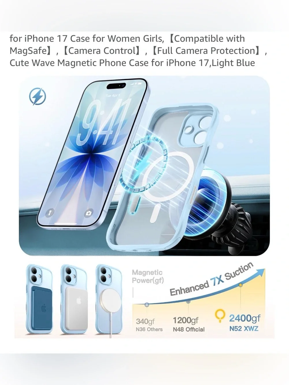 Light Blue Magnetic Protective Phone Case for iPhone 17 NEW